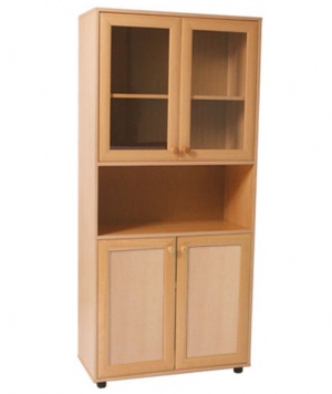 Шкаф с нишей и регулируемыми опорами (верх – стеклянные рамочные двери, низ – глухой)